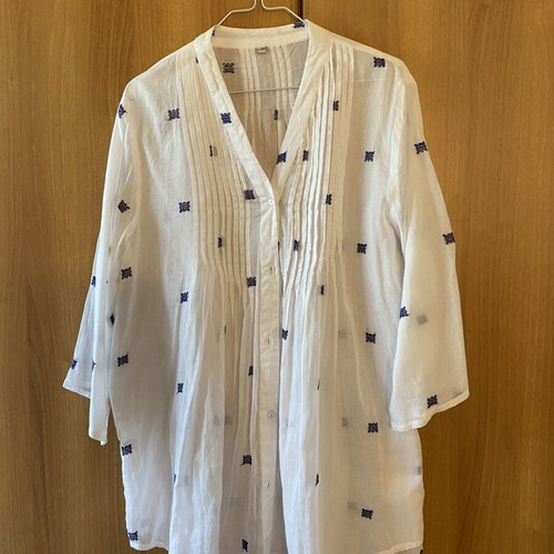 Semi-transparent embroidered shirt XL, white and blue, new