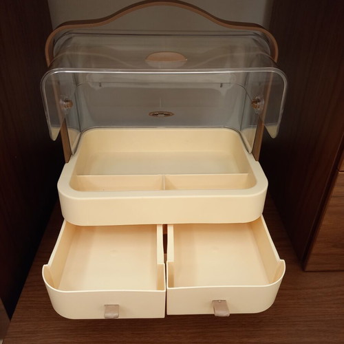 Cosmetics Organizer new with transparent cover and drawers, beige and brown