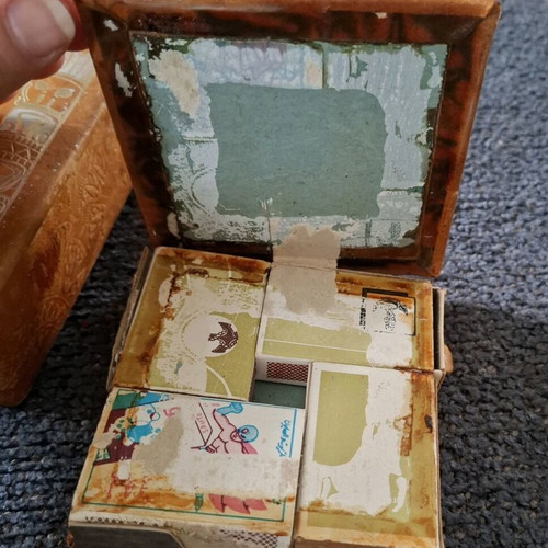 Egyptian leather boxes used, set of two with hand-painted designs
