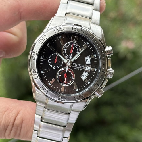 Citizen WR100 Chronograph watch used, stainless steel, black