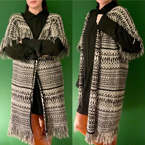 Minkpink cardigan used with fringes, size S/M, black and white