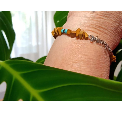Handmade Dad bracelet with semi-precious stones and steel clasp new