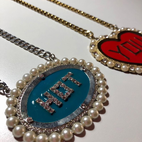 Funky set of 2 necklaces with rhinestones used