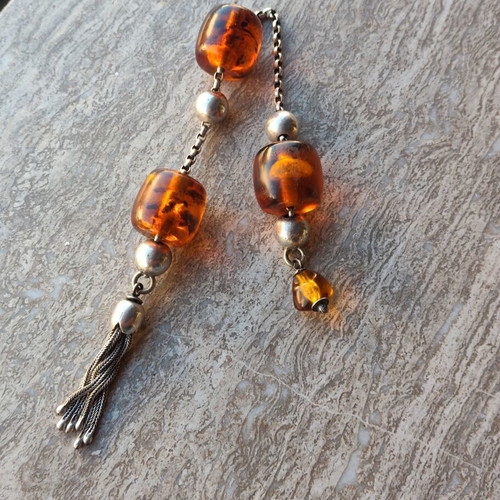Silver Begleri with amber beads
