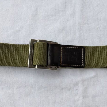 Tommy Hilfiger men's fabric belt like new, khaki with leather