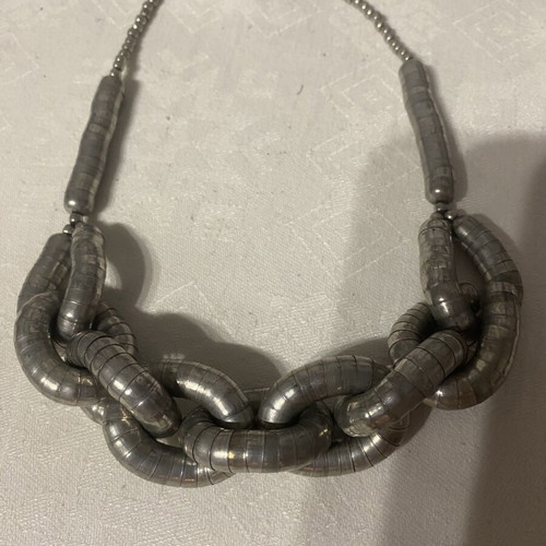 Chunky Statement Necklace silver metal, like new