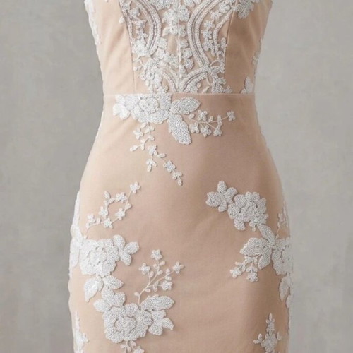 Evening wedding dress, size S, beige lace tulle