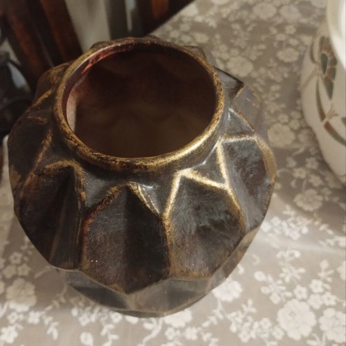 Ceramic vase brown with gold 27cm like new