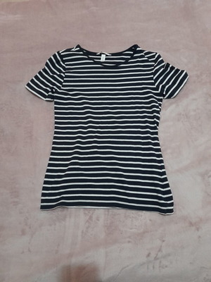 H&M striped short-sleeve shirt new, black and white, size S