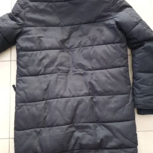 Bershka long winter coat, blue and white