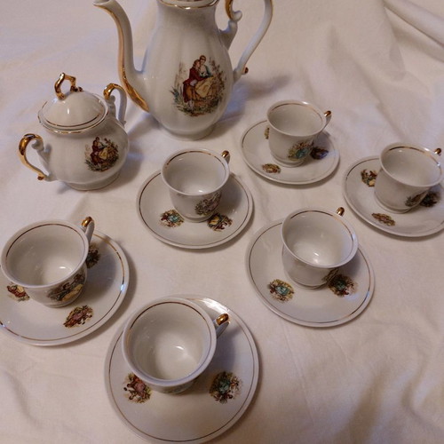 Japanese coffee set used, 6 cups, 6 saucers, coffee pot and sugar bowl