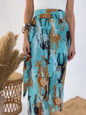 Παρεό φούστα καινούργια με animal print, τιρκουάζ πολύχρωμη