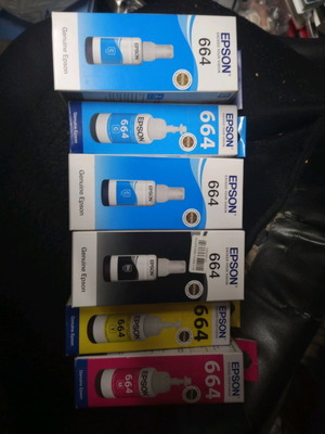 Epson 664 ink bottles sealed, pack of 6, 70 ml each
