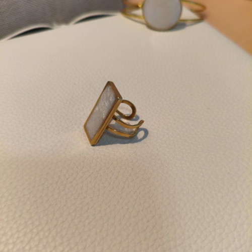 Handmade adjustable statement ring with white resin and gold base