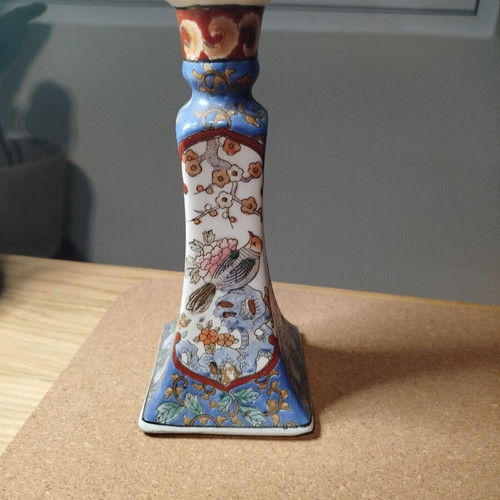 Macau Satsuma candle holder handpainted used, vintage