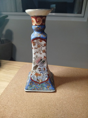 Macau Satsuma candle holder handpainted used, vintage