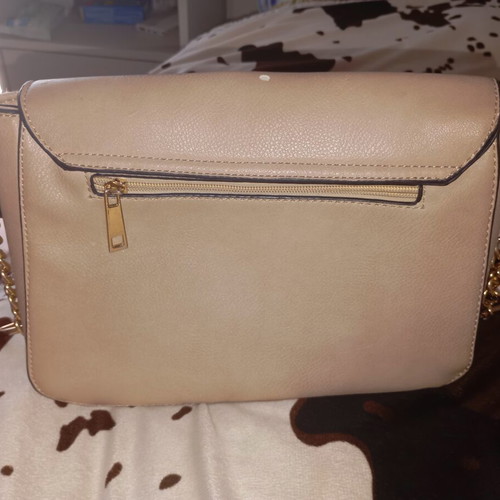 Vintage beige clutch bag used with gold chain details