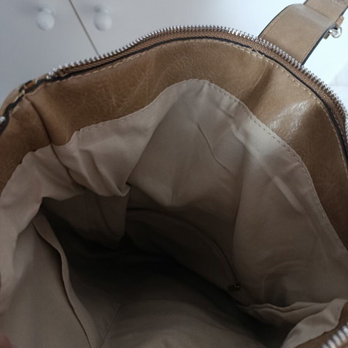 Backpack made of leatherette, new, beige and brown