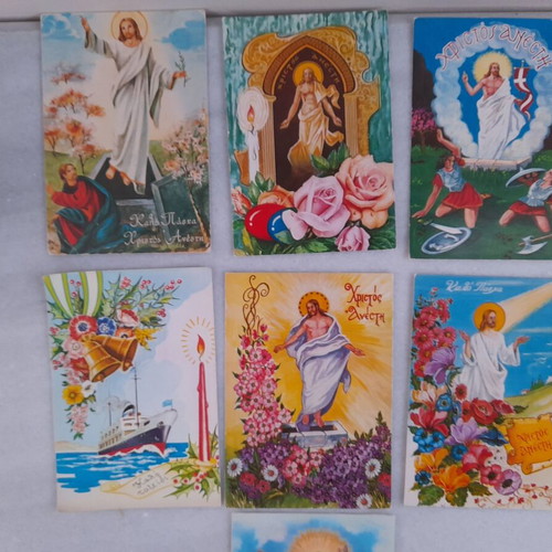Easter postcards used, set of 7 from 1960s and 70s