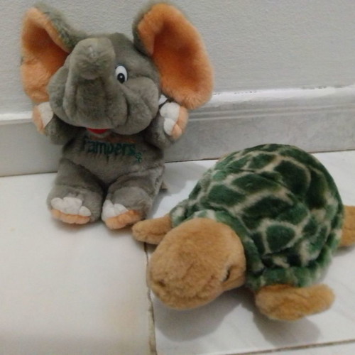 Stuffed animals used, pack of two, elephant and turtle