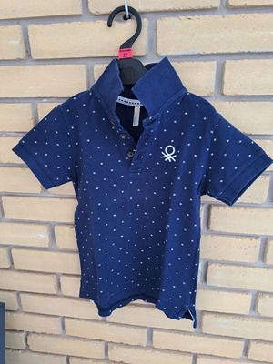 Benetton Polo Short Sleeve T-shirt Like New, Blue, Boys 3-4 Years