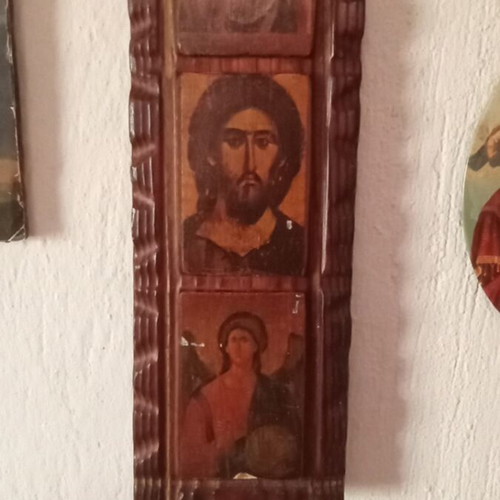 Triple Religious Icon Used with Byzantine Style and Patina Technique