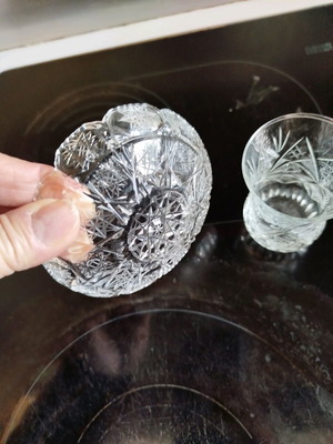Crystal liqueur glasses and dessert plates set of 12 like new