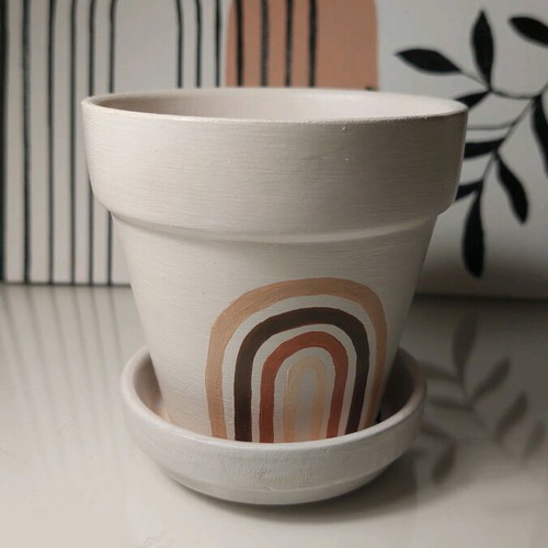 Hand-painted clay flowerpot new with saucer