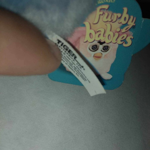 Vintage Rare Furby 90s Blue Grey Teal White new with Greek note
