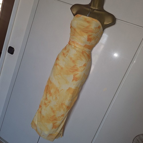 Shein yellow patterned stretchy bodycon summer dress size M