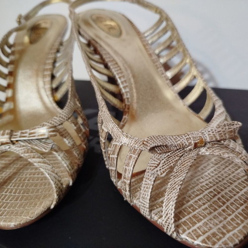 Etre shoes sandals used, beige snake pattern, size 40, 8cm heel