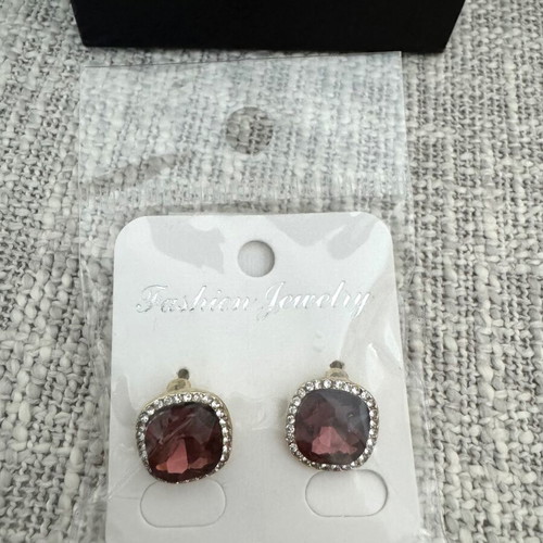 Norma Collection nickel free earrings with brown/purple Swarovski crystals and zircon, new