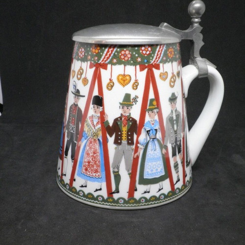 Vintage Elisabeth Liegl porcelain beer mug like new with metal lid