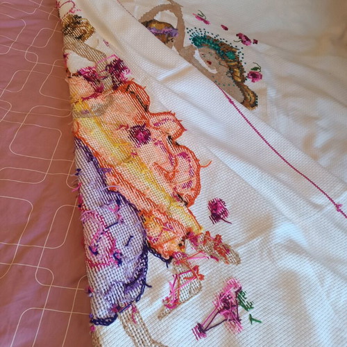 Handmade needlepoint like new, romantic design