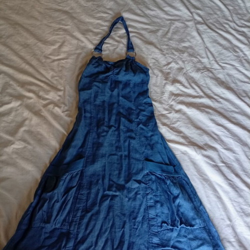Linen dress with neck tie like new, size S, blue