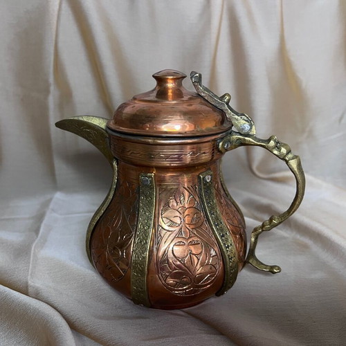 Vintage Copper Decorative Set with Plate and Jug Like New