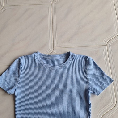 Rib Crop Top used, baby blue, short sleeve, size S