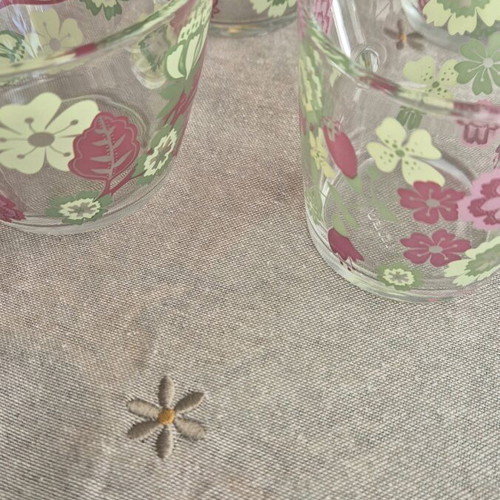 IKEA set 2 glass bowls and 2 glass mugs with flower pattern like new