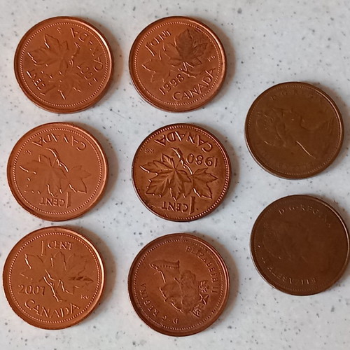 Canada 1 cent coins used, pack of 7, Elizabeth II