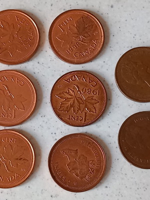 Κέρματα Καναδά 1 cent μεταχειρισμένα, πακέτο 7 τεμαχίων, Elizabeth II