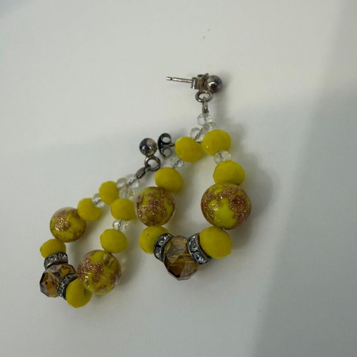 Handmade earrings with yellow and brown glass beads like new