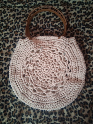 Handmade summer shoulder bag beige with brown leather straps new