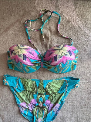 Jolidon σετ μαγιό strapless 70C με small σλιπ, καινούργιο, τιρκουάζ εμπριμέ