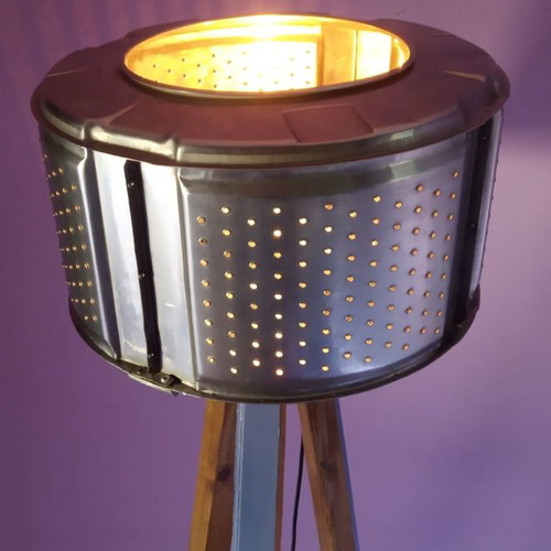 Floor lamp upcycled art with foot switch and adjustable suspension