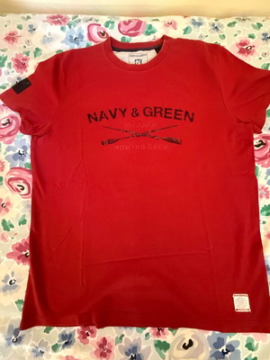 Navy & Green short-sleeve shirt used, red, size large