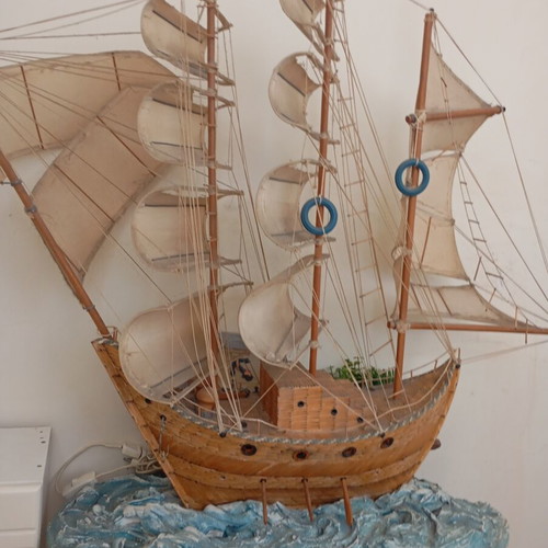 Handmade ship with plaster base and lights used