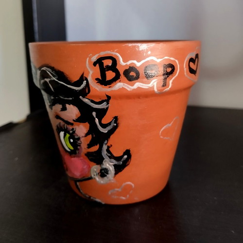 Clay flowerpot Betty Boop with handmade painting new