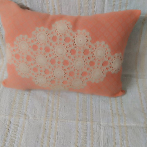 Woven pillow with handmade knitted details like new, cotton