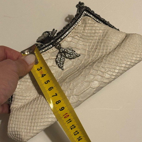 Vintage leather Besso evening bag with rhinestones like new, white