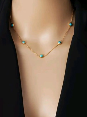 Gift Set Lux Retro Topah Necklace Earrings New, Turquoise Gold